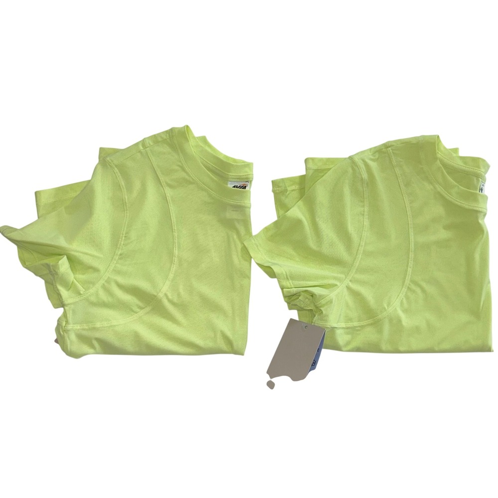 Avia Womens Mesh Seamed Tee Neon Green Active Shirt Large 12-14 NEW Lot of 2